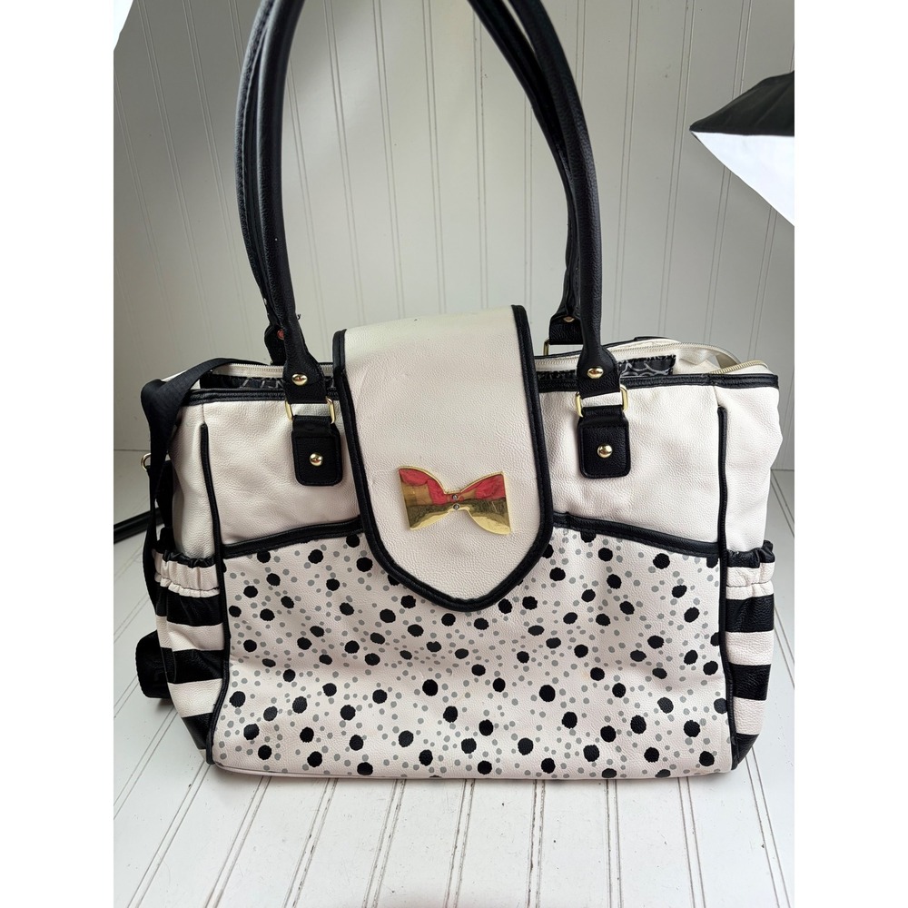 Betsey Johnson Vintage Y2K White Polka Dot Bow Diaper Bag Crossbody Purse - Picture 3 of 14